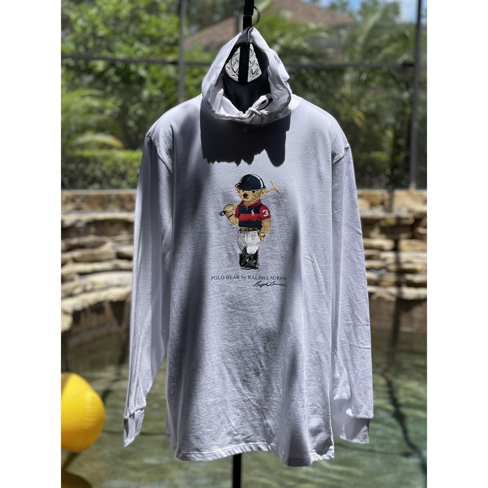 Polo Bear Ralph Lauren White Hoodie 2XB Men's Big Tall Pullover